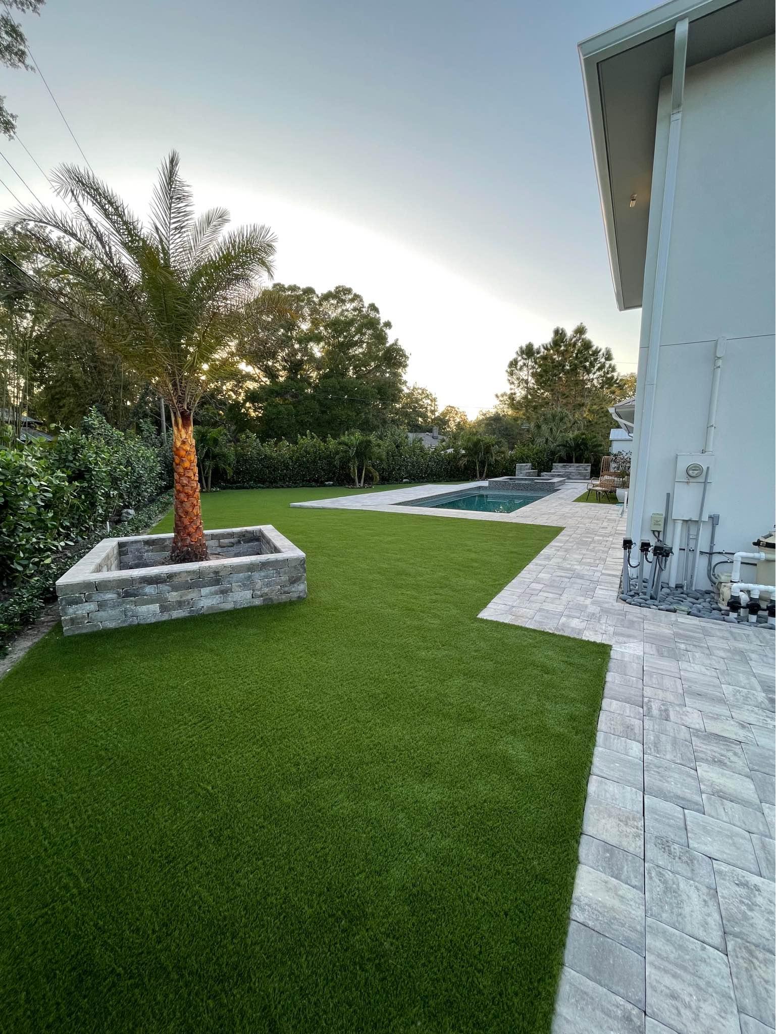 Completed artificial turf lawn installation